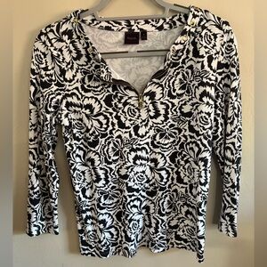 Rafaella Monochrome Floral Zipper Top-Medium